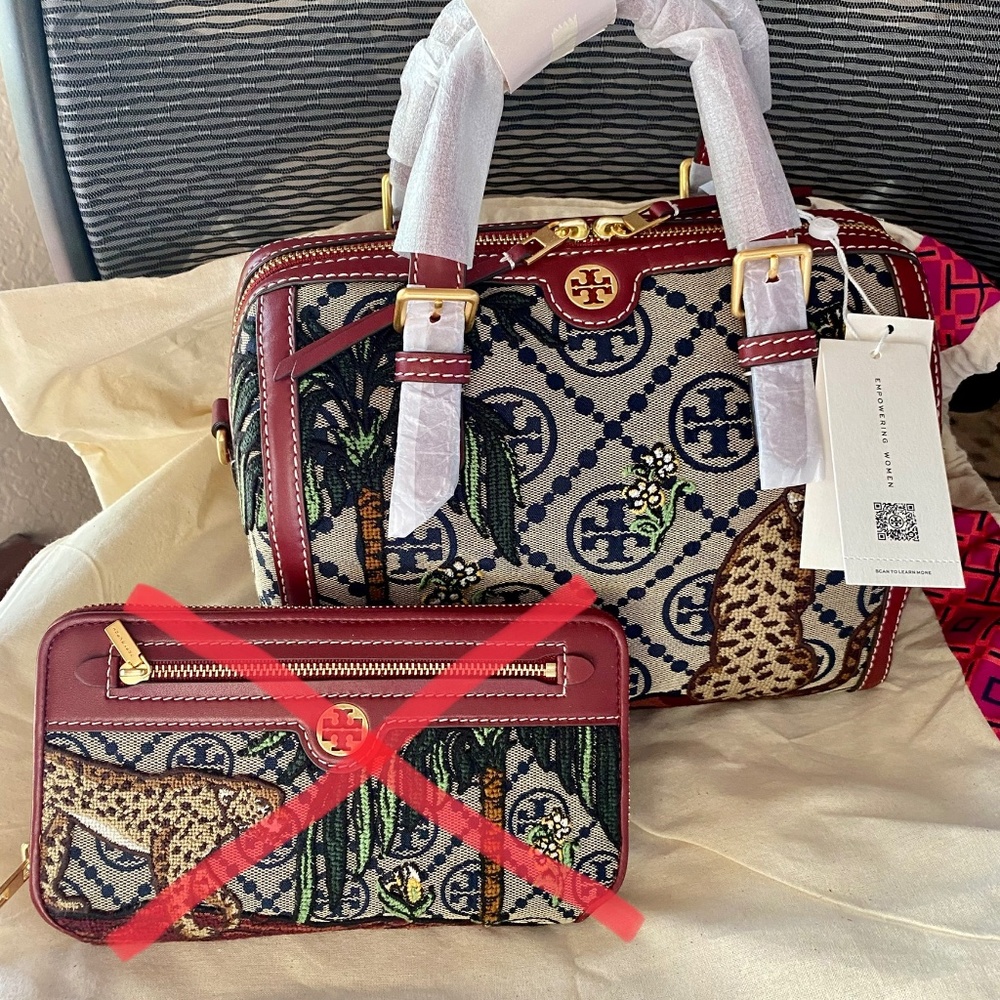 Tory Burch T Monogram Jacquard Embroidered Barrel Bag